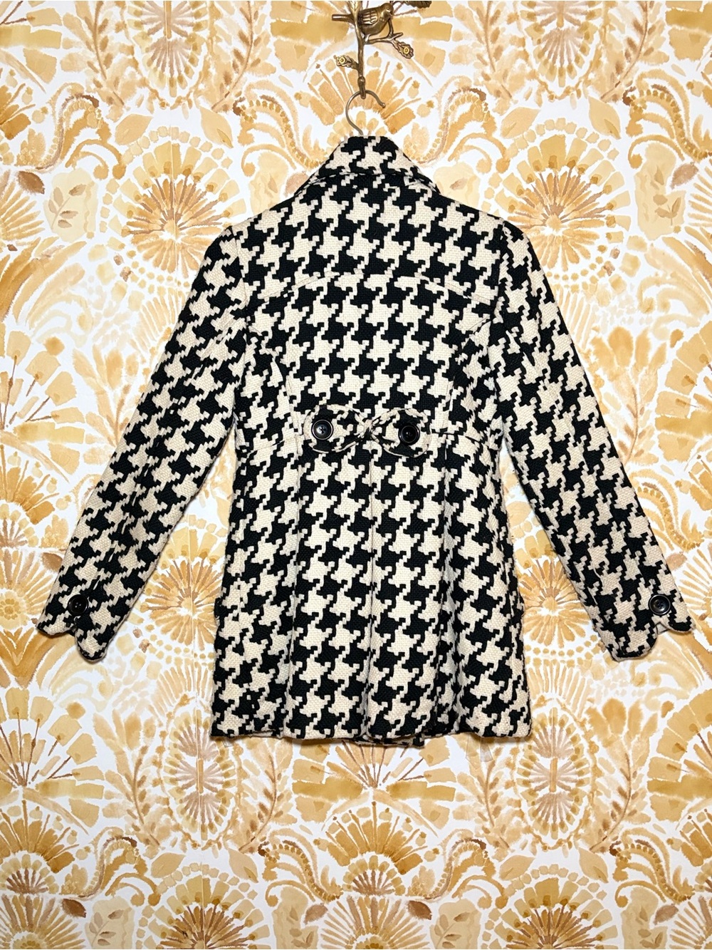 Candie's Cream & Black Houndstooth Peacoat Double Breasted Coat Classic Preppy - Picture 5 of 11